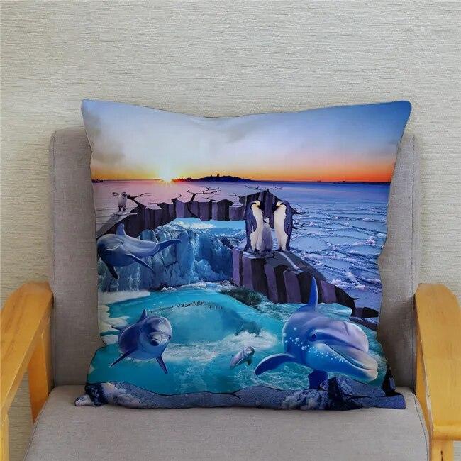 Cushion Cover Ocean Dolphin Pattern Underwater World Print Pillow  Kids Sofa Home Decor