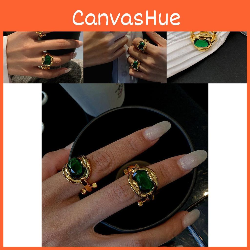Elegant Geometric Design 925 Silver Emerald Inlay Ring For Trendy Women Fashion Style