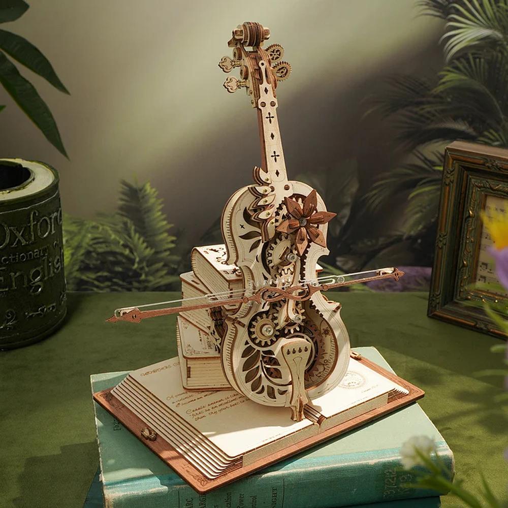 Robotime 3D Holzpuzzle ROKR Lustiges Magisches Cello Mechanisches Musikinstrument Kreatives Spielzeug für Kinder AMK63