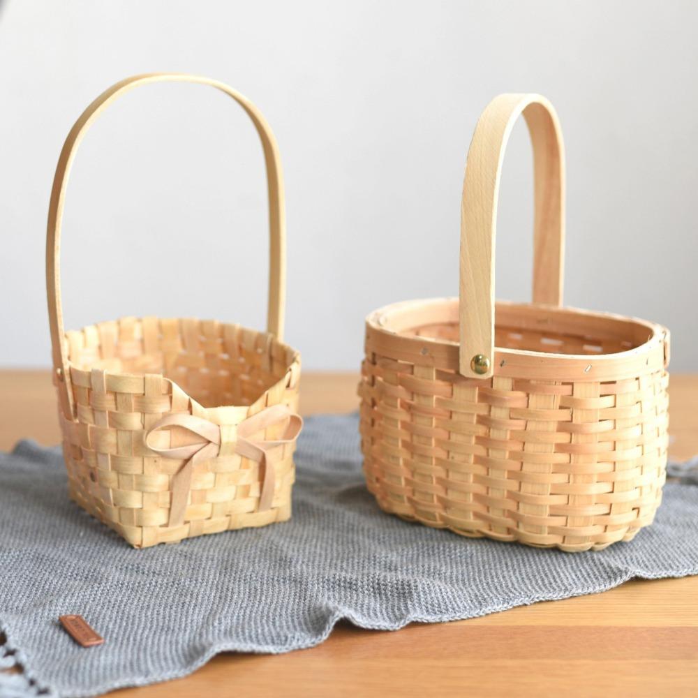 With Handle Wood Basket Handmade Handhold Weaving Flower Basket Vine  Living Room Decoration