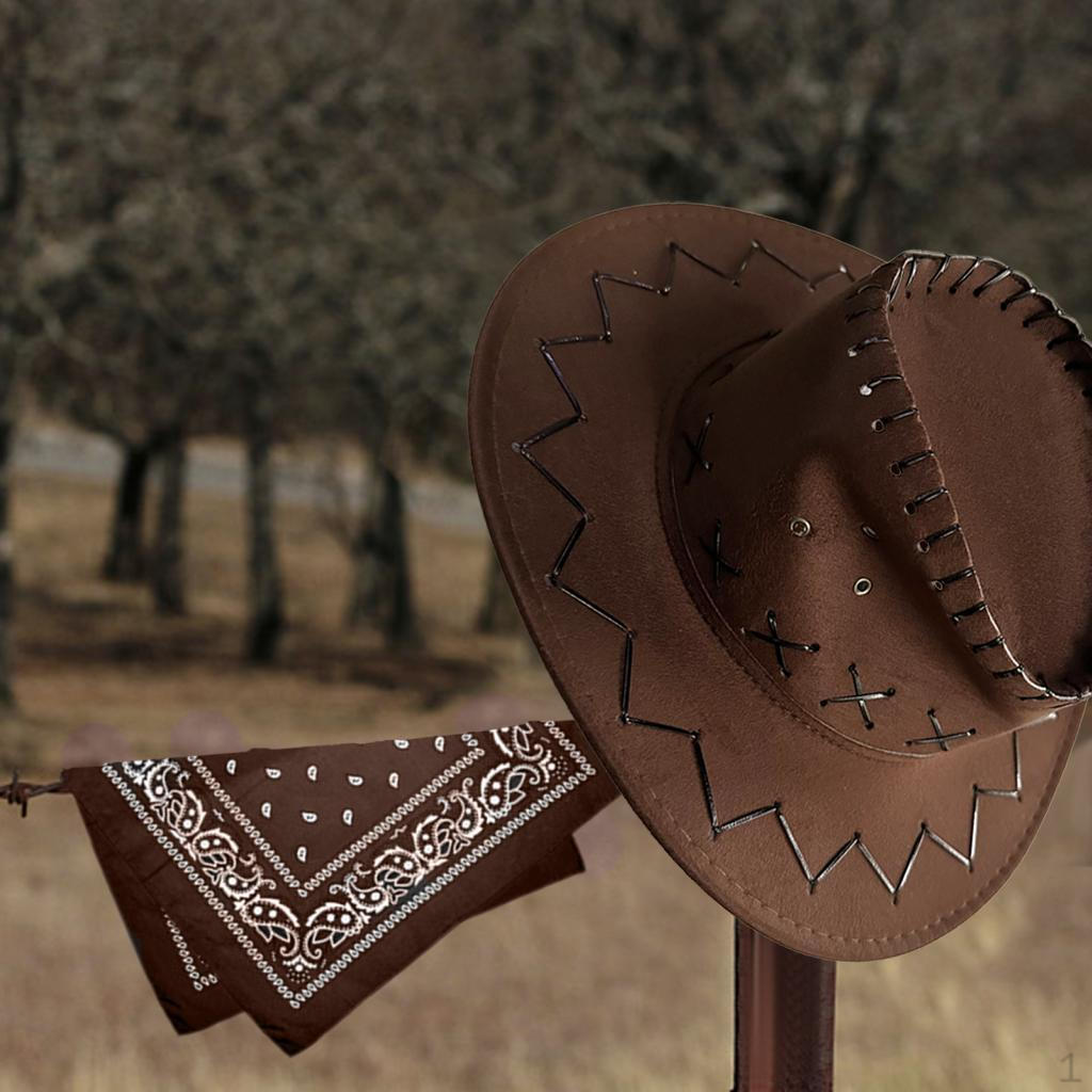 Cowboy Hat with Bandana Cosplay Accessories Casual Sun Hats Women Men Summer Cowgirl Halloween
