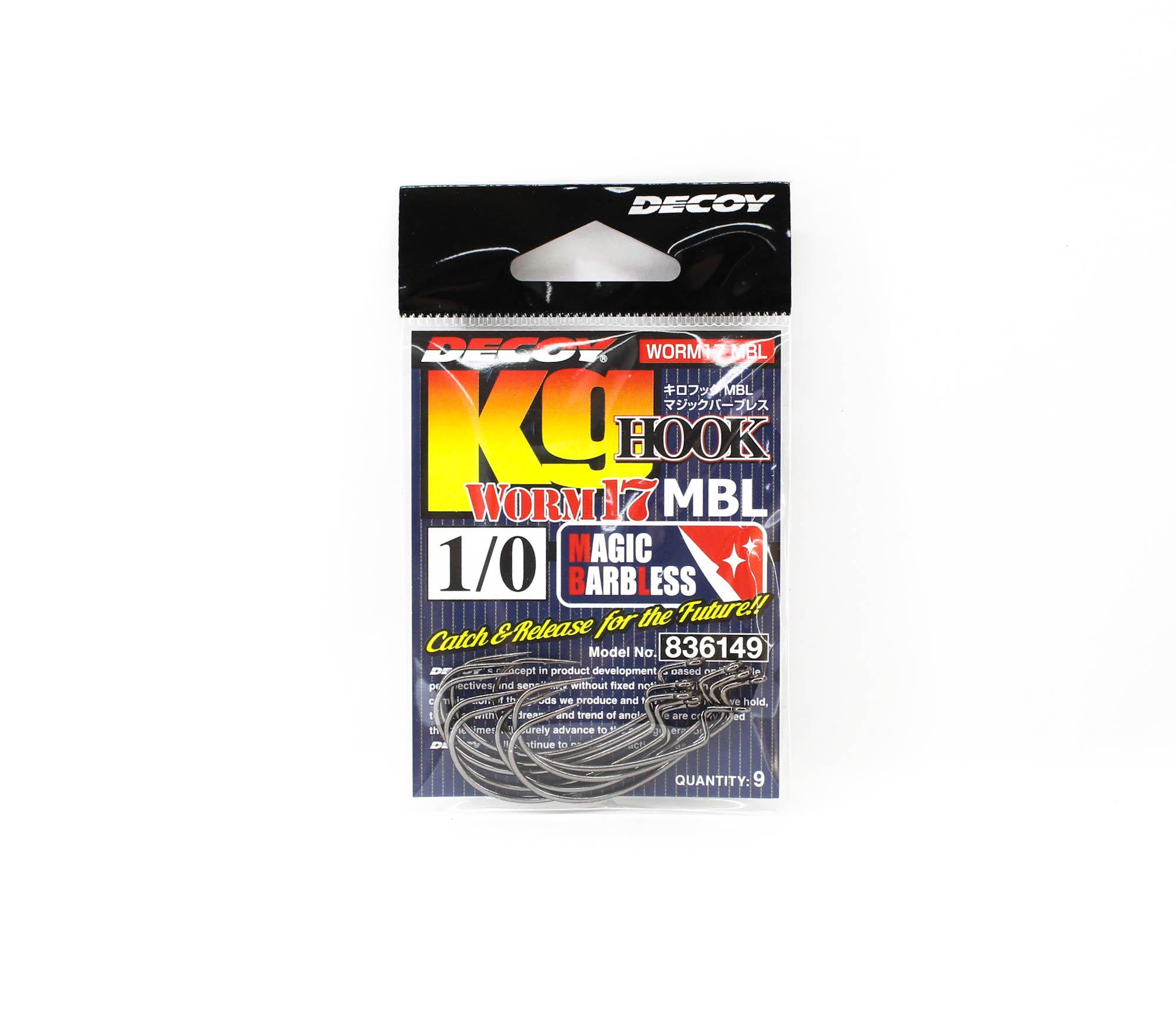 

Decoy Worm 17KG Magic Barbless Offset Worm Hooks Size 1/0 (6149)