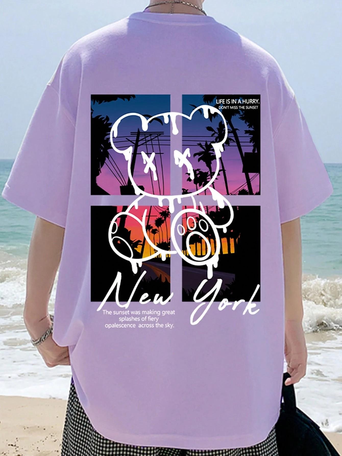 Summer 2025 bestselling mens Tshirts Casual and fashionable bear print Breathable mesh street mens Tshirts S