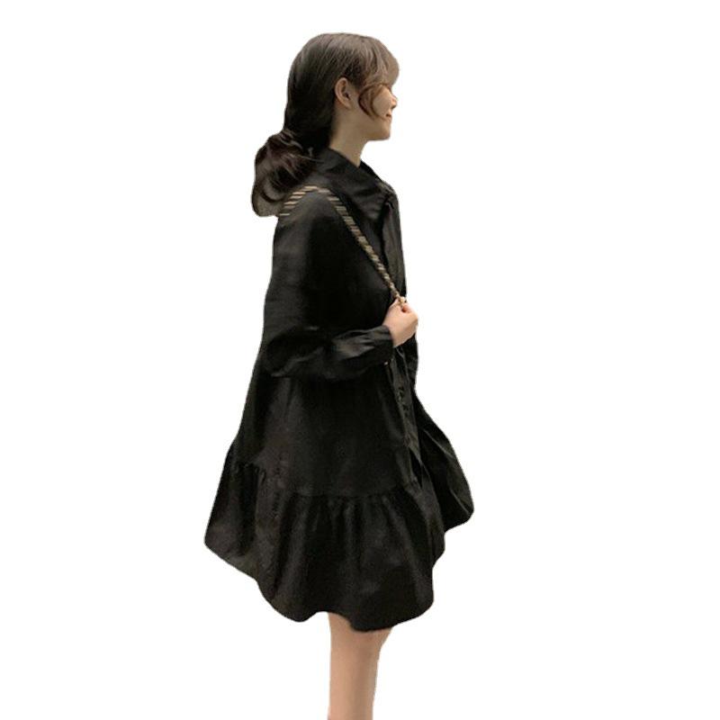 2023 Spring/Autumn Petite French White A-line Shirt Dress with Long Sleeves