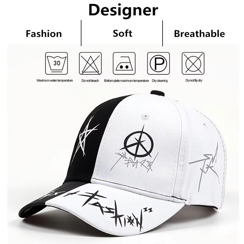 Baseballová čepice, klobouk s písmeny, vzorovaný tisk, jaro, léto, podzim, punk, hip hop, rock, nastavitelná, unisex, muži, ženy, venkovní, volnočasové, bavlněné
