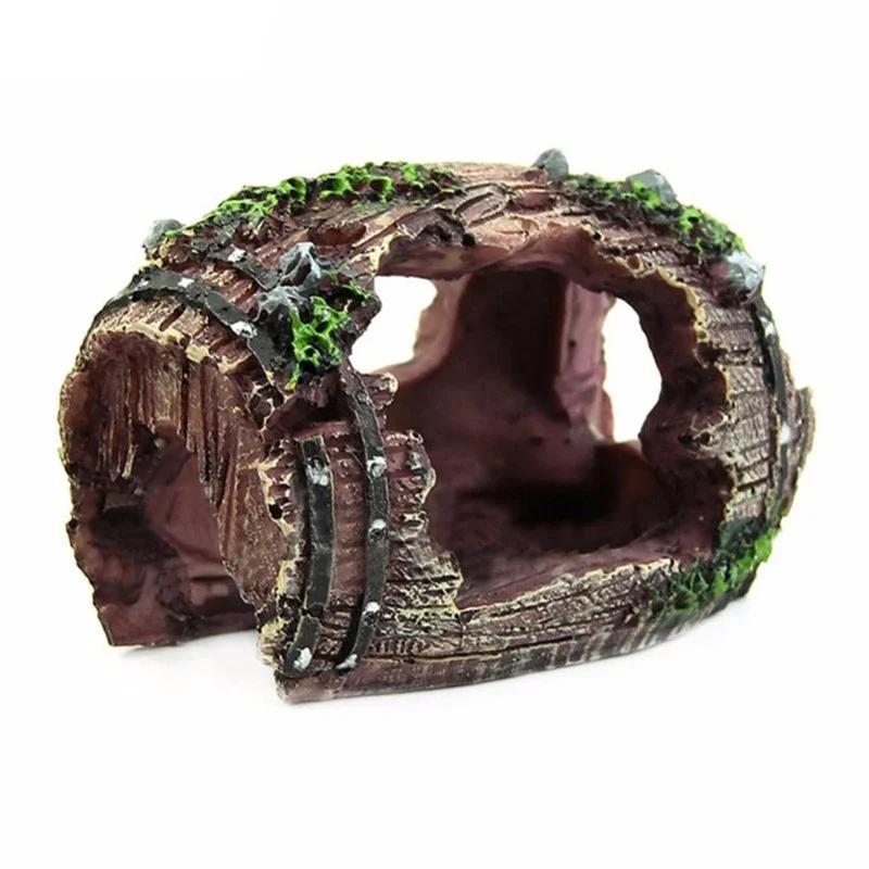 Aquarium Decoration Fish Shrimp Shelter Fish Tank Resin Barrel Ornaments Fish and Shrimp Hiding Cave Aquarium Landscaping