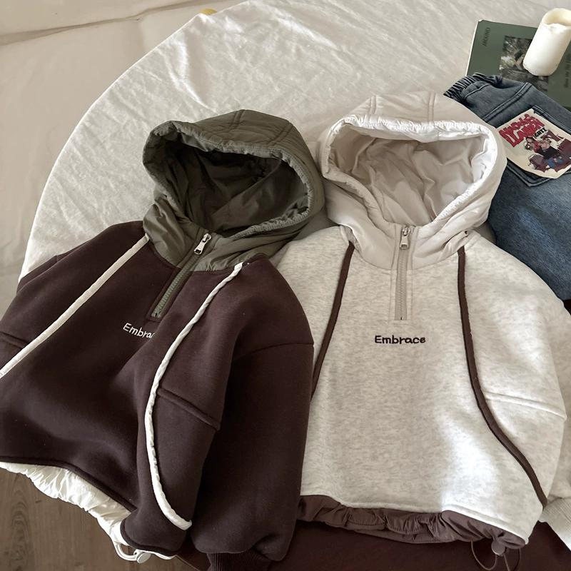 Autunno Inverno Bambini Felpa di Velluto Bambino Top con Cappuccio Abbigliamento Bambini Ragazzi Ragazze Pullover Casual Felpe con Cappuccio Lettere