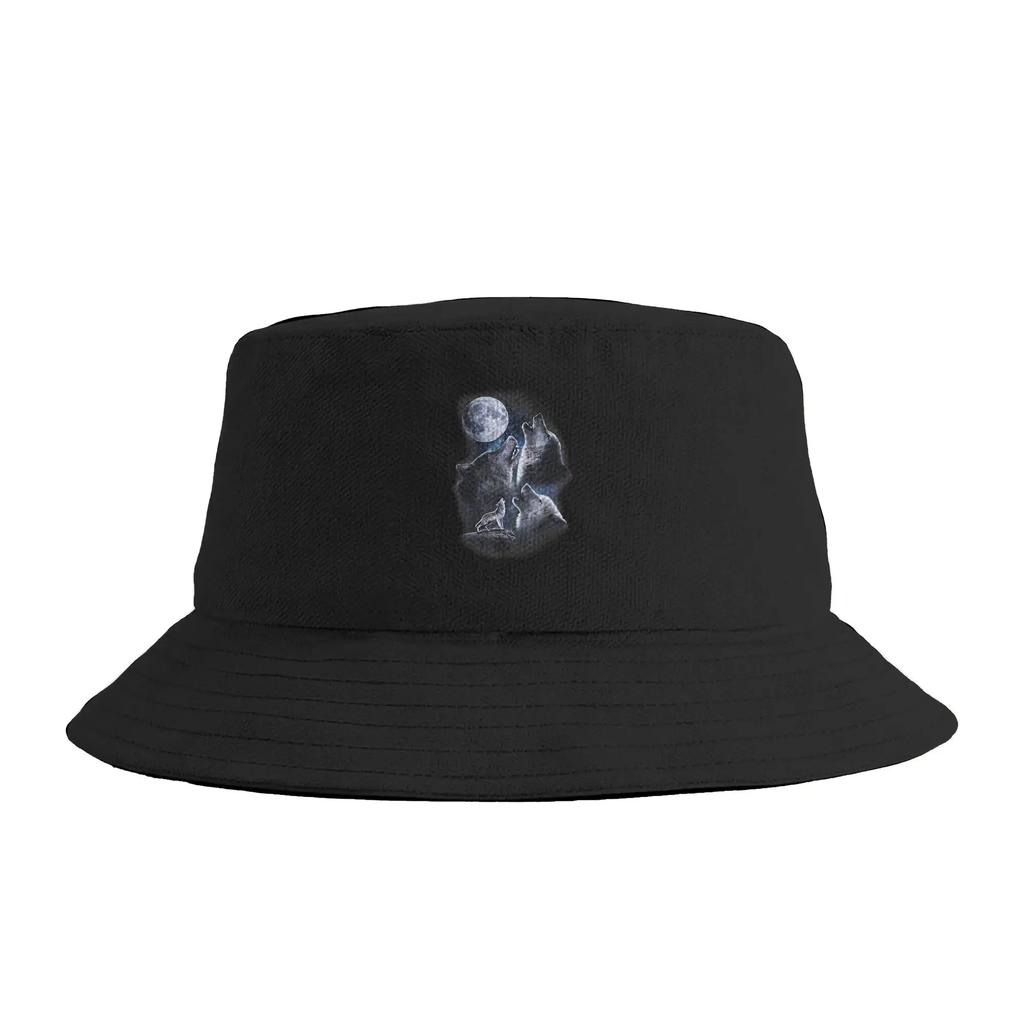 Epic Three Wolves Howling At The Moon 80s Poster Style Wolf Bucket Hat Street Style Fisherman Caps Fashion Vacation Sun Hats