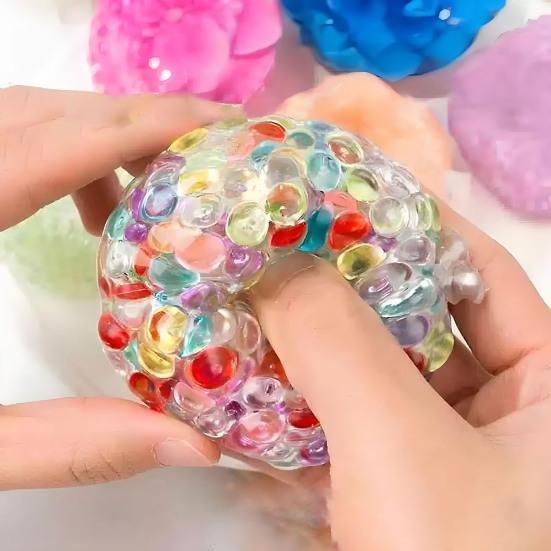 Colorful Bead Stress Ball Toy Anxiety Relief Squeeze Ball Sensory Toy Kids Teens Adults Portable Soft TPR Ball Pinch Fidget Toy