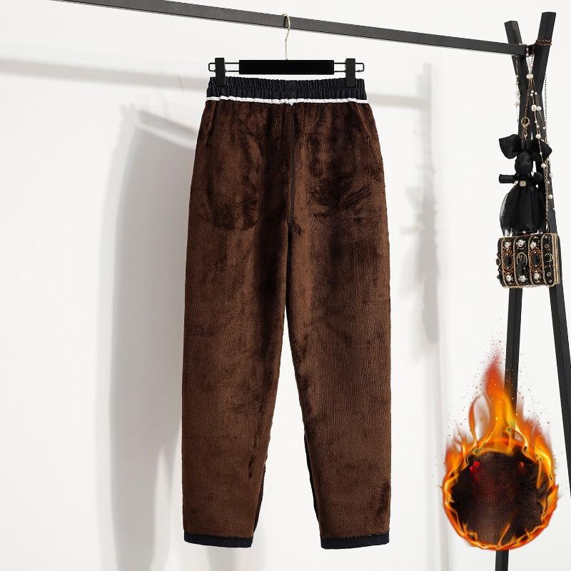 DIMANAF 2025 Autumn Winter Women Plus Size Jeans Pants Thick Denim Casual Lady Long Pants Flocking Oversized Loose Bottoms