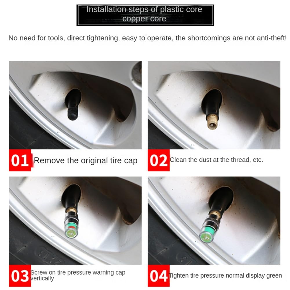 Azwamkue 4pcs Car Tire Pressure Indicator Tire Pressure Gauge Indicator Alert Monitor Valve Cap Sensor External Valve Detection