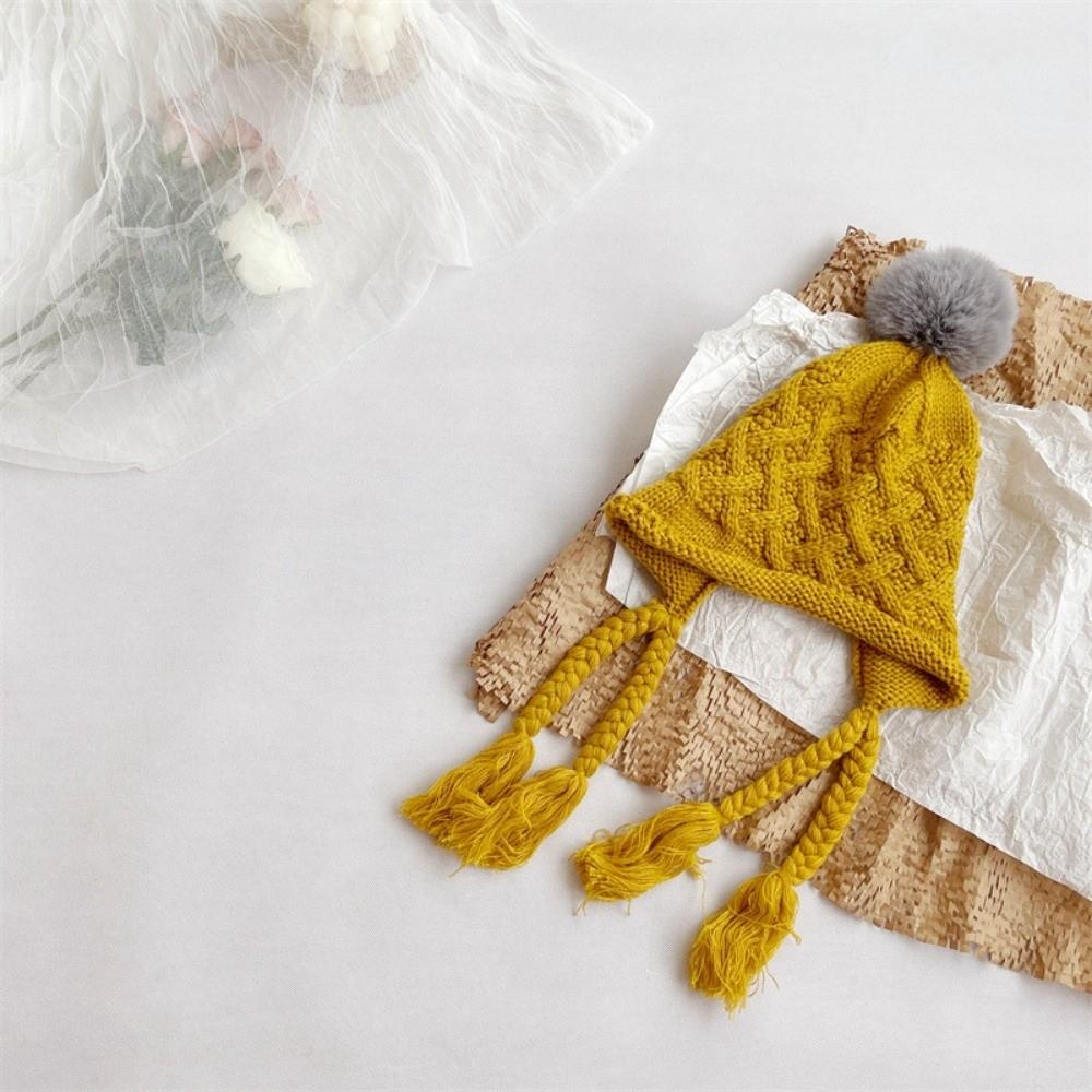 

Soft Warm Baby Crochet Hat Pom-pom Ear Protection Cap Cute Hand Knitted Cap Boys Girls жёлтый