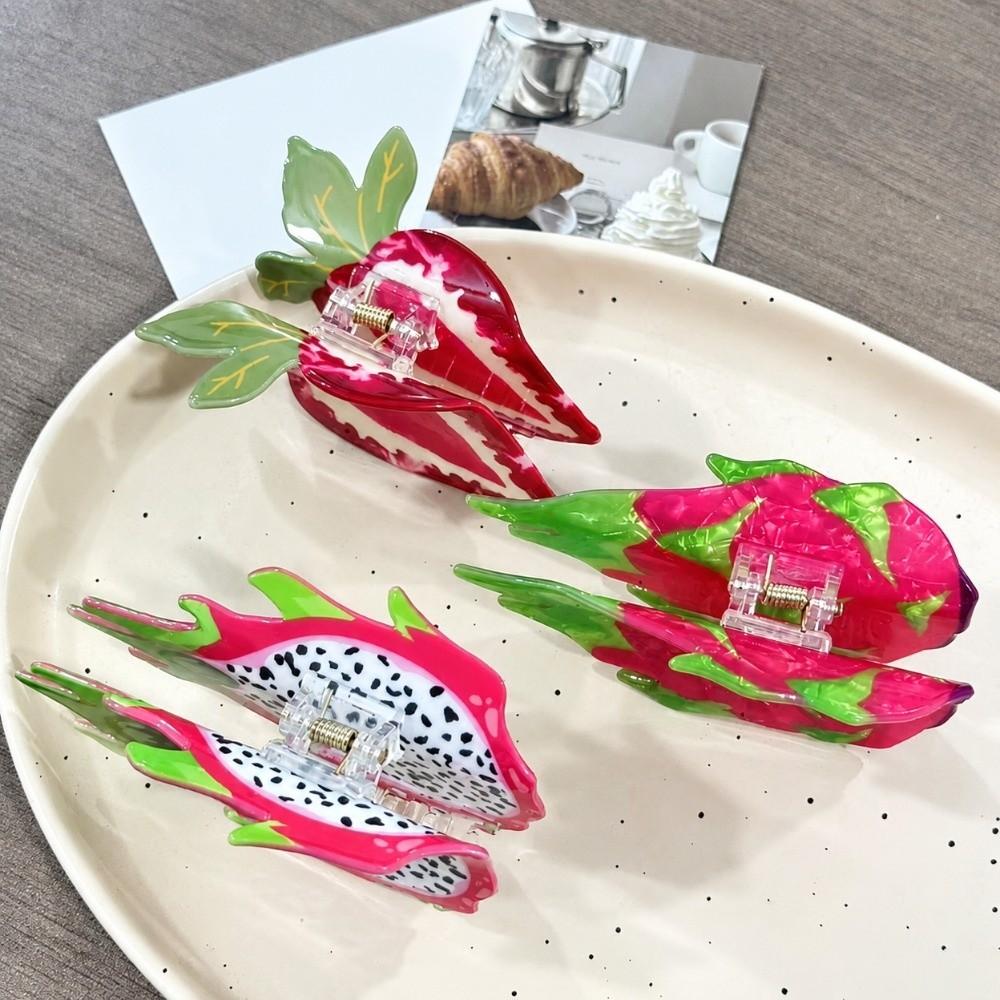 Dragon Fruit Design Fruit Print Hair Claw Strawberry Shark Hair Clip Hair Claw For Women Girls
