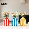 Luxury Desktop Decoration for Conference Room Striped Ceramic Vase, Modern Decorative Minimalist Flower Holder Durable Artistic Vase Garden