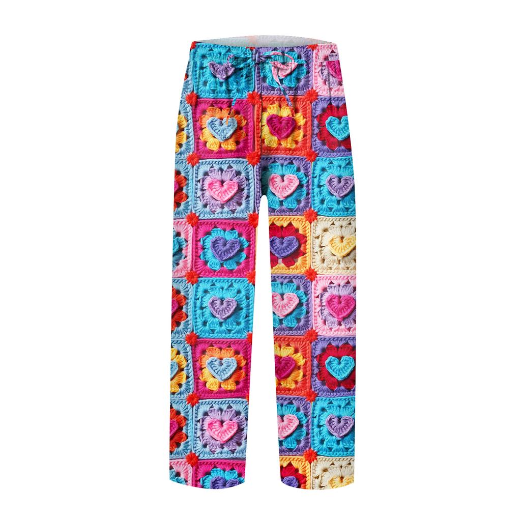 Damen Freizeithose Modische Print Kordelzug Taschen Elastische Taille Hose