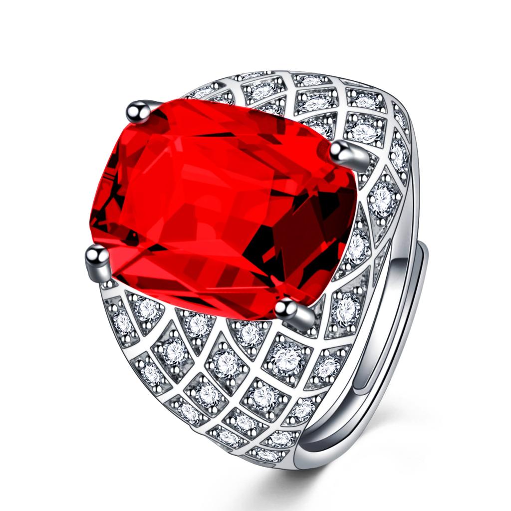 Trendy Man Opens His Mouth with A Fat Rectangular Diamond Sapphire Ring, Colored Diamond Zircon Ring, 2026