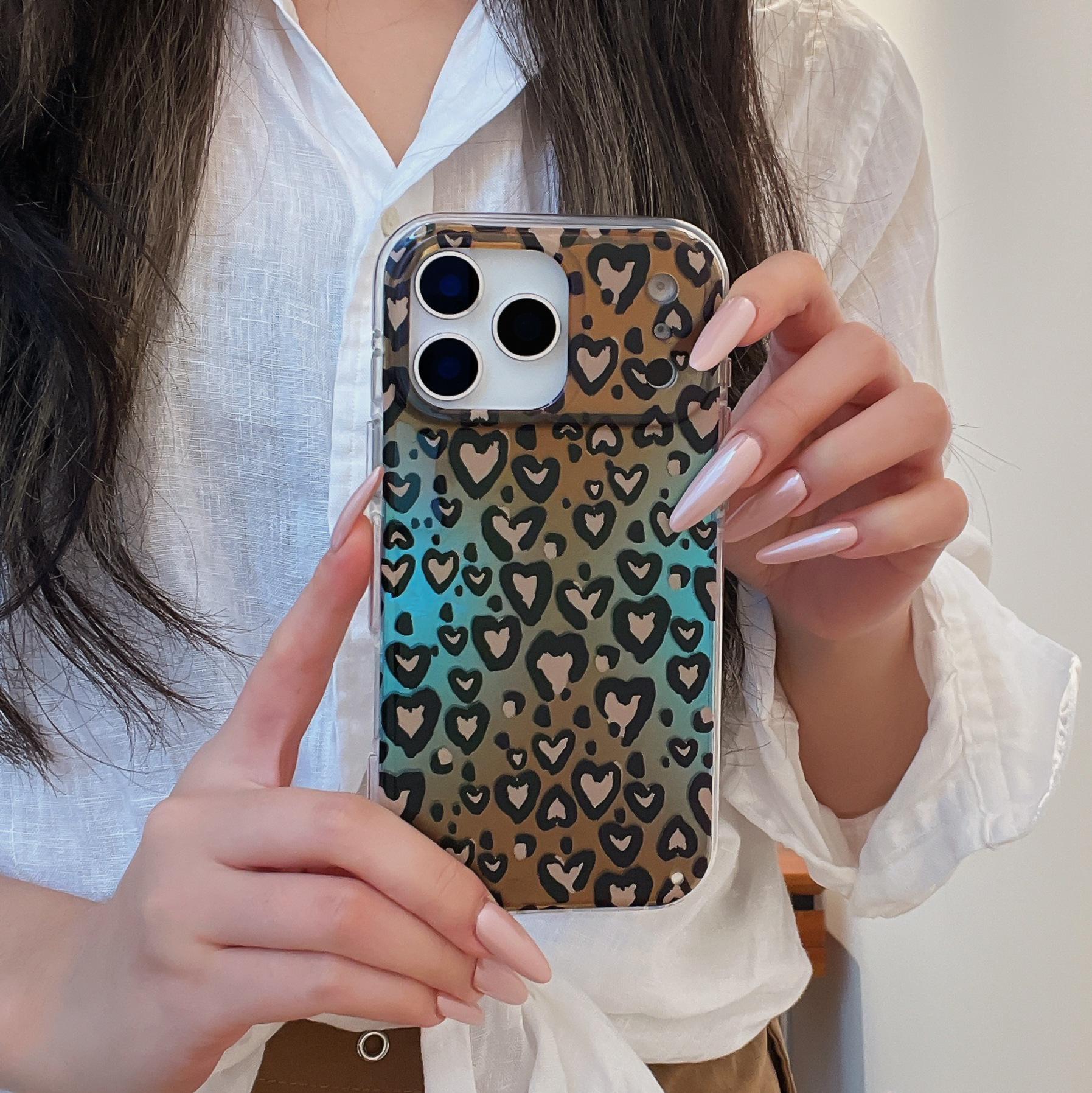 

Leopard Print Double-Layer Tin Foil Texture Hard Case for iPhone 14/15/16 Pro Max, 17 Pro 14pro