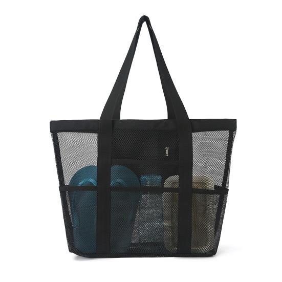 Netz-Strandtasche mit Reißverschluss, großes Fassungsvermögen, Strandtasche, faltbares Design, wasserdicht, sanddicht, Pooltasche mit Fächern