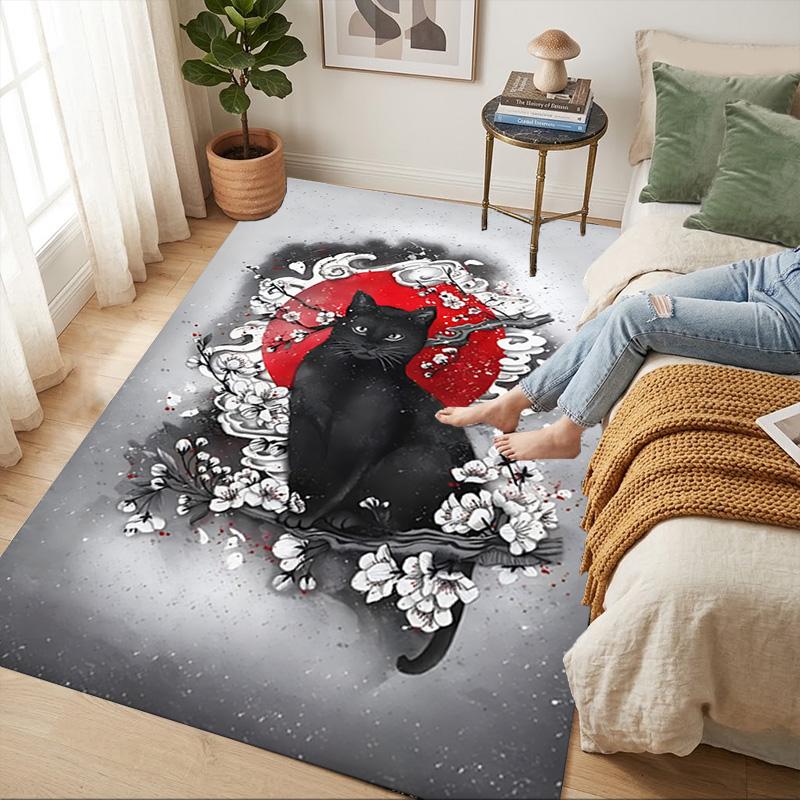 Black Cat Living Room Nonslip Area Rug Soft Carpet For Bedroom Game Playroom Sofa Office Home Decor Doormat Christmas Gift C9301235