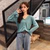 Spring and Autumn Thin Women's Knitwear Short Cardigan Western Style V-Neck Versatile Long Sleeve Top