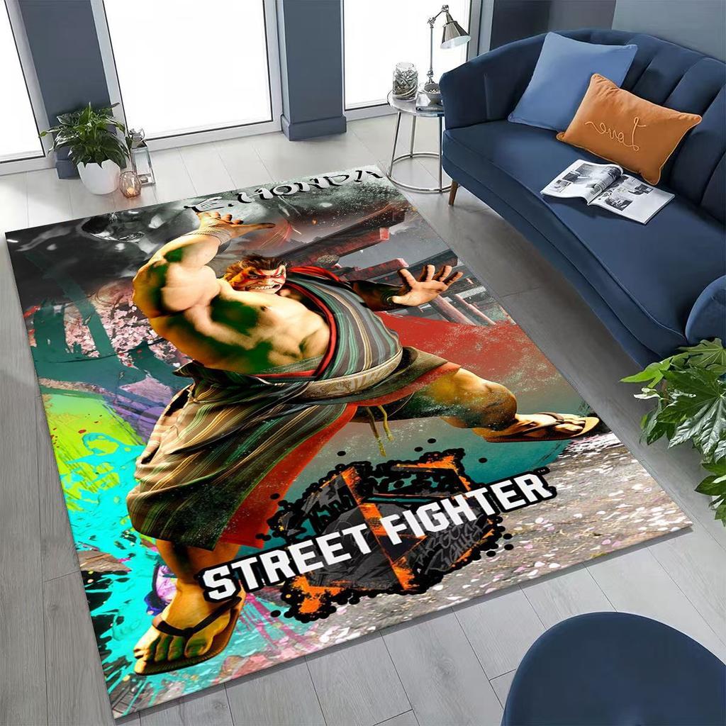 Retro Street Fighter 6 Characters Game Chun-Li Cartoon Rug for Bedroom Living Room Sofa Home Doormat Decor,Non-slip Floor Mat