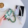 PU Leather Flower Cover with Hinge Protection & Scarf Wrist Chain Strap Bracelet For Samsung Galaxy Z Fold 6 5 4 3 5G Phone Case