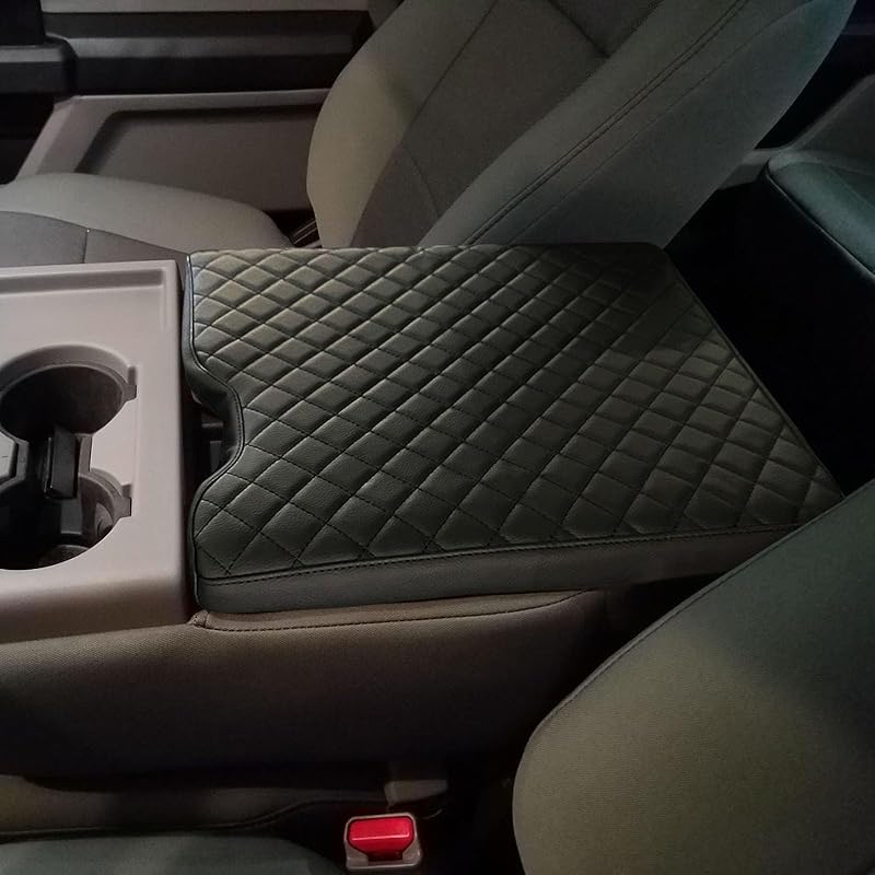 Center Console Cover For Ford F150 2015-2025/F250 F350 F450 2017-2025 Leather Arm Rest Box Lid Middle Console Cover Armrest Box Protective Cover