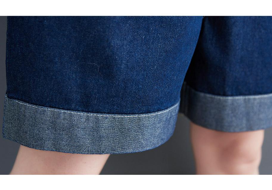 2026 Summer Washed Denim Casual Slimming Plus Size Five-Point Overalls Dress