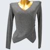 Spring and Autumn Knitting V Neck Cross Short Long Sleeves Pullover Pure Color Silver Silk Pure Color Silm High Elasticity Soft Women