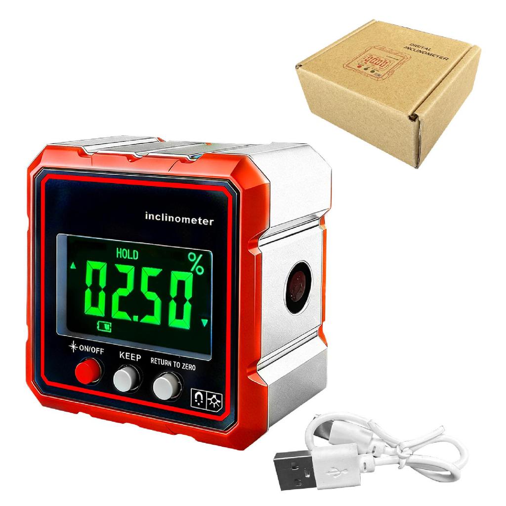 Smart Digital Inclinometer Level with USB, Four-Sided Magnetic Suction, and Double Display for Engineering Surveys