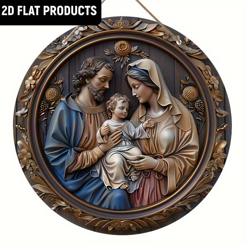 

5 шт. венок на дверь из дерева с изображением Иосифа и Марии - круглая рождественская табличка диаметром 7,87 дюйма для крыльца, двора и настенного декора, идеальный подарок для любителей Иисуса 5pcs