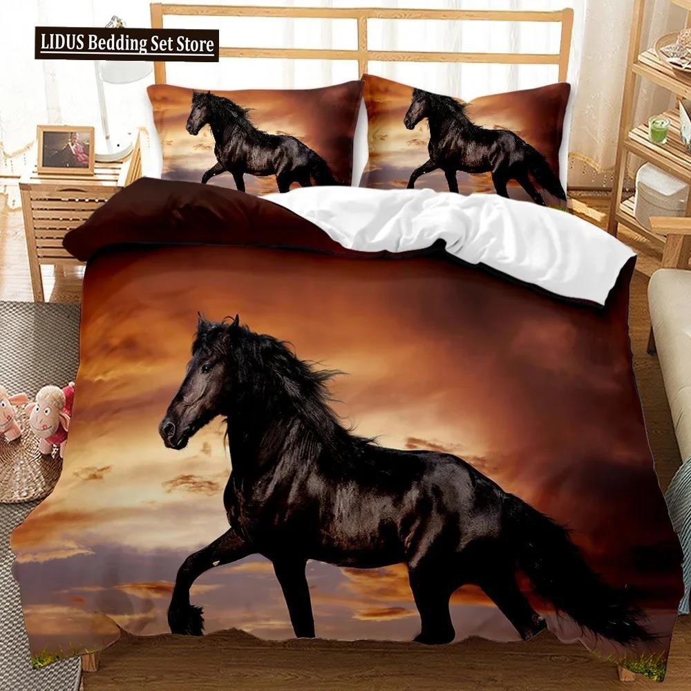 Horse Soft Duvet Cover Set Horse Runing In Stary Sky Print Twin Beding Set For Adult Peoples Animal Quen King-Sized Dimensionsd Dimensions Polyester