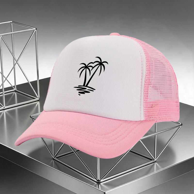 Palm Tree Beach Sunset Trucker Hat Adjustable Mesh Breathable Summer Vacation Baseball Cap Unisex