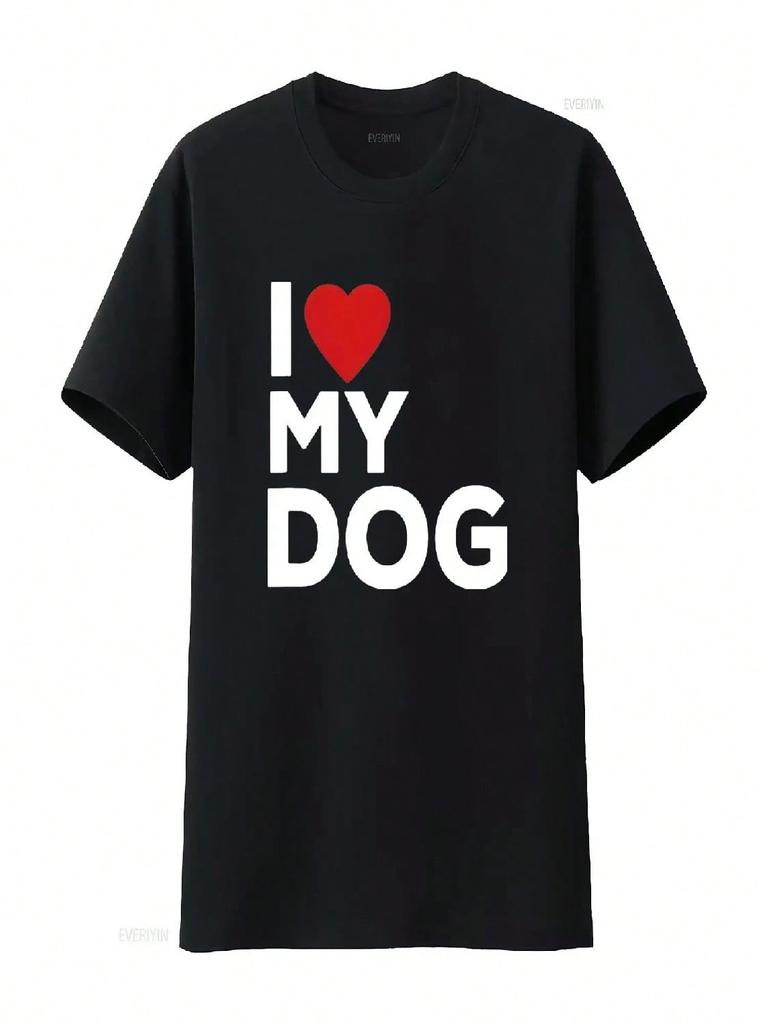I Love My Dog T Shirt For Lovers With Heart Black XL Vintage Washed Fashion Top For Everyday Wear Versatile Slightly Stylish