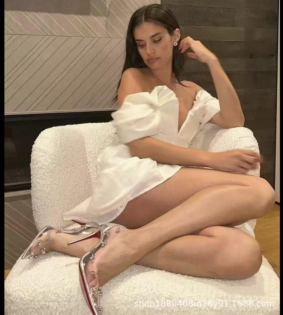 High heels women's spring 2025 new thin heel pointed rhinestone transparent crystal French temperament single shoes wedding shoes