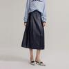 ELLE French Design Pleated Midi Skirt Solid Color Vintage Style Leather Long Skirt Women skirts Dark-Blue ER40050