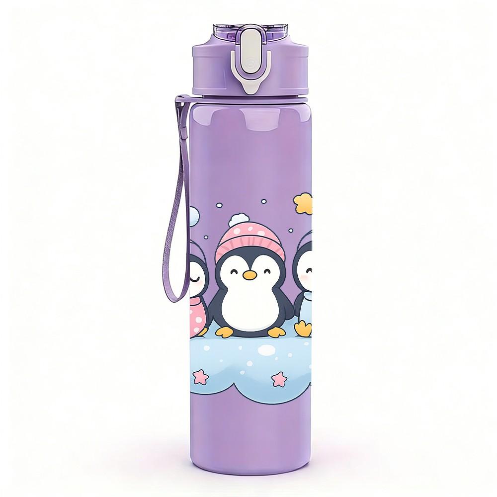 1PC Cloud Twin Penguin Art 750ml Color Plastic Sports Water Bottle Leakproof Flip Straw Lid Suitable for Sports Office Home Use