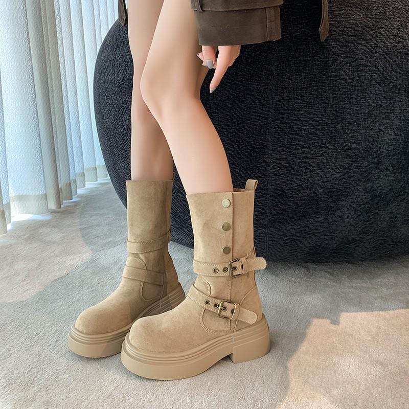 Fashion Fashion Belt Buckle Women Mordern Boots Design Height Increase Shoes Autumn Winter Women's Mid Calf Booties