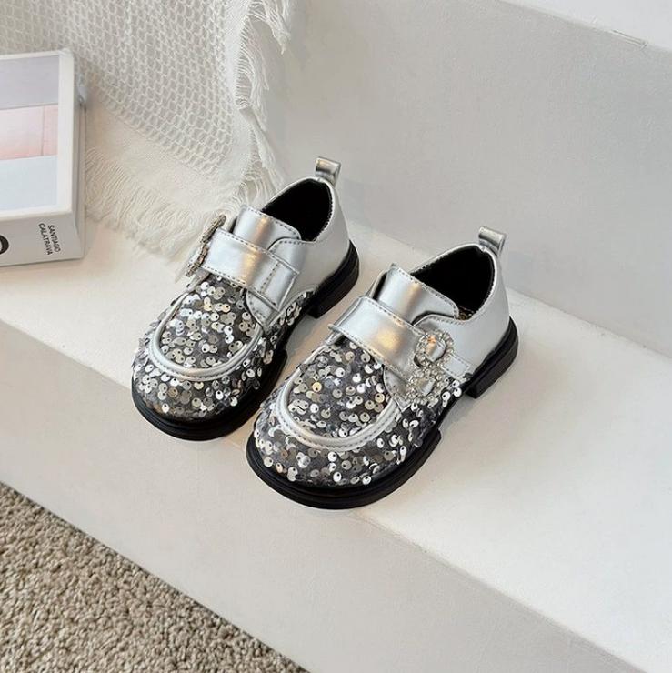

Girl s Leather Shoes Sequins Party Sliver Black Beautiful Kids Flat Shoes Platform Stylish Autumn Children Shoes 26-36 36