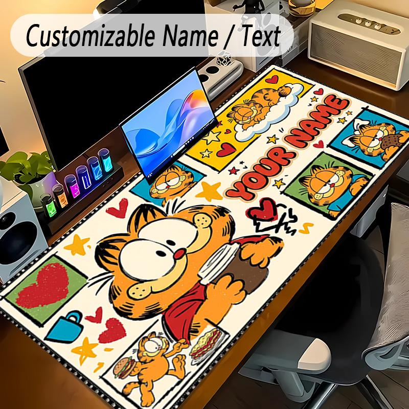 Large Mouse PadGarfield Custom Name Text Personalized Desk Mat Non Slip Gaming Pad