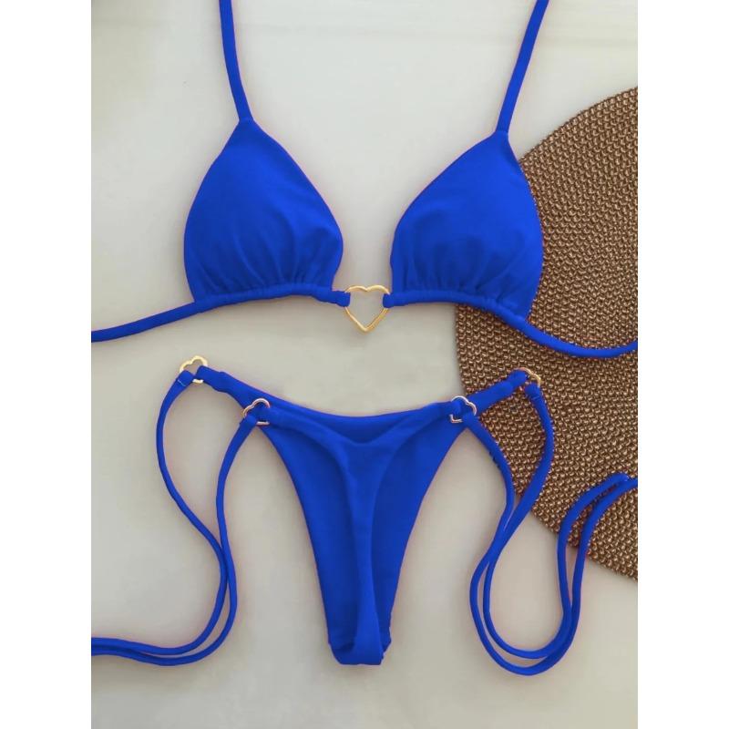 New Solid Color White Bikini Women Suit Low Waist Lace-up Fashionable Swimsuit Two-piece Set