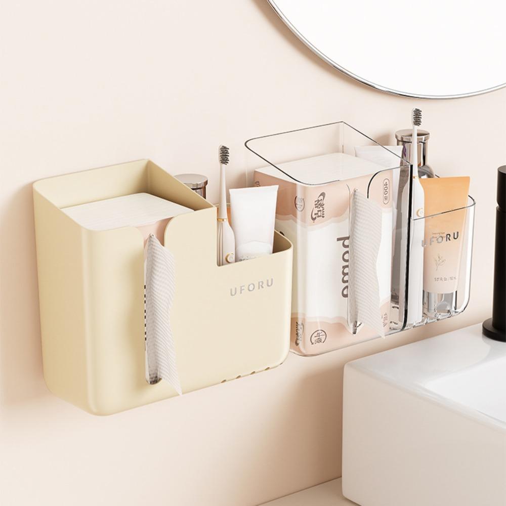 Suction Cup Wall-Mounted Tissue Box Transparent Napkin Storage Box Creative Paper Holder  Bathroom