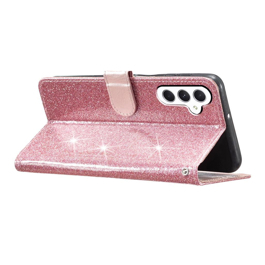 For Samsung Galaxy A34 5G Glittery PU Leather Fully Wrapped Case Folio Flip Wallet Stand Phone Cover