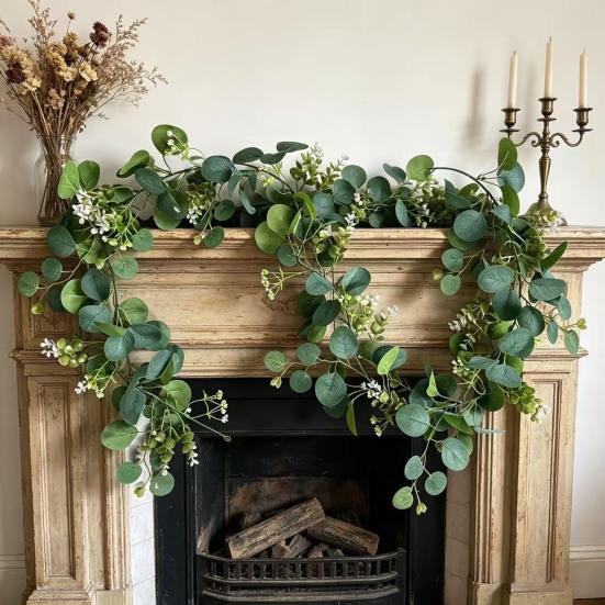 6FT Artificial Eucalyptus Garland Fake Eucalyptus Leaves Greenery Garland Faux Hanging Plants Vines for Wedding Backdrop Arch Wall Decor