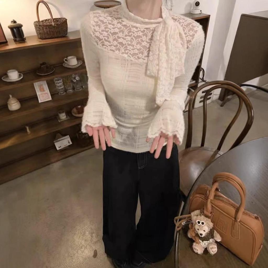 Women's Lace Crochet High Neck Long Sleeve Sweater