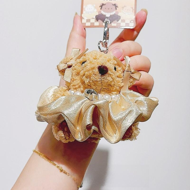 Small Pearl Skirt Bear Plush Keychain With Durable Rope For Bag Decoration Gift