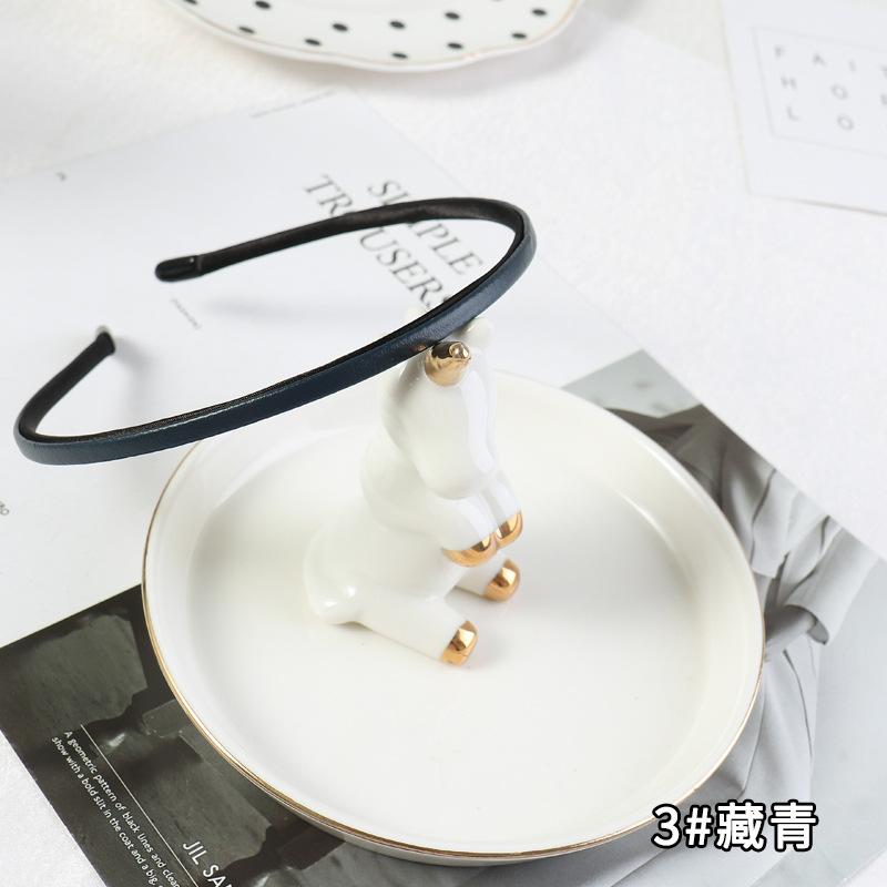 Neue Damen Vintage PU Leder Einfache Dünne Haarbänder Schlichte Handgemachte Einfarbige Stirnbänder Wasch-Stirnbänder Elegante Haarreife