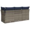 Garden Sofa with Cushions 3 Seater Grey Poly Rattan