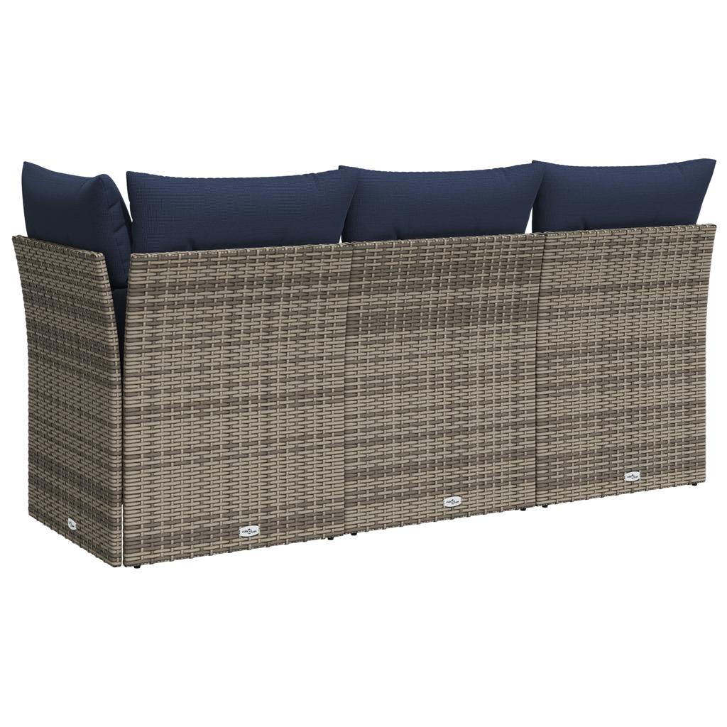 Garden Sofa with Cushions 3 Seater Grey Poly Rattan