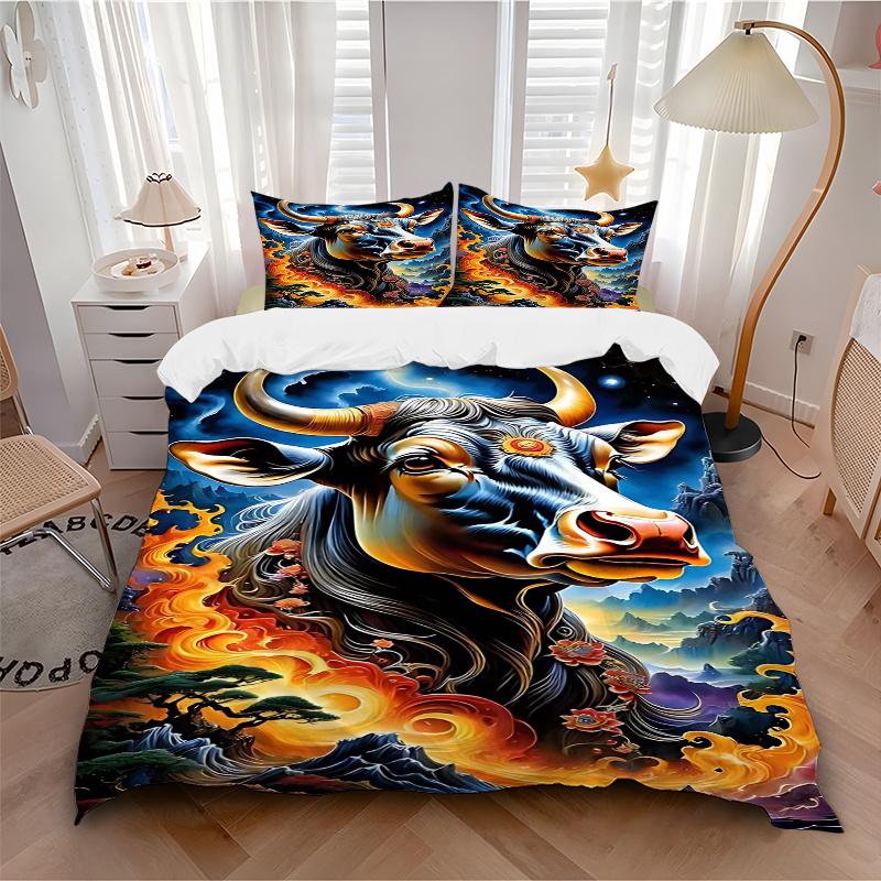 3pcs Anime Bull Decorative Bedding Set - Includes 1 Quilt Cover and 2 Pillowcases (No Core) - Festive Gift for Bedroom and Guest Room Decoration - Pol